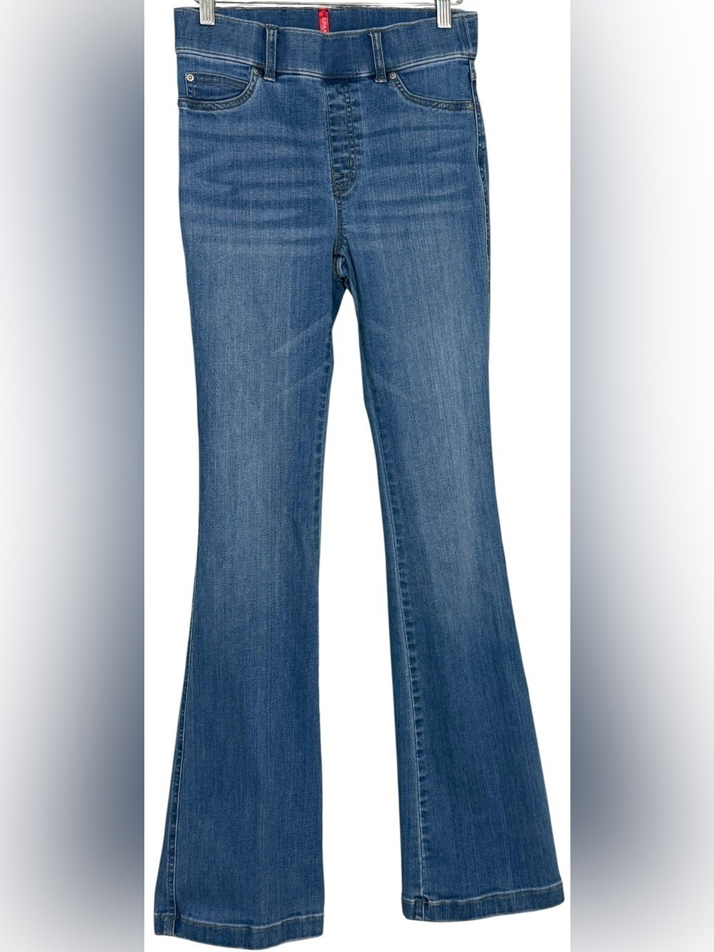 Spanx Flare Jeans Small Medium Wash Pull On Stretch Shaping Denim 34 Inseam